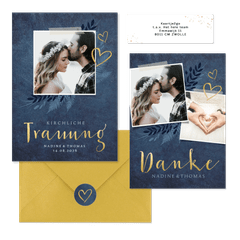 Hochzeitskartenset dunkelblaue Botanik