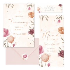 Hochzeitskartenset mit Frühlingsblumen Aquarell & Kupfer