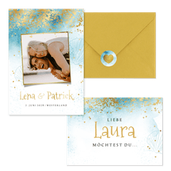 Hochzeitskartenset sommerlich Strandlook mit Gold