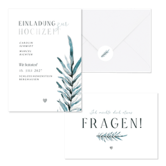 Hochzeitskartenset blaugrüner Zweig