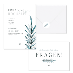 Hochzeitskartenset blaugrüner Zweig