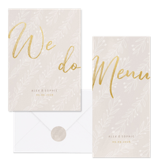 Hochzeitskartenset blasse Zweige auf Beige