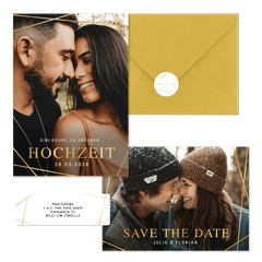 Hochzeitskartenset goldene grafische Linien