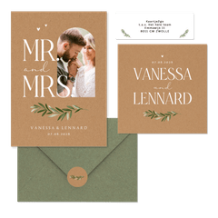 Hochzeitskartenset schlicht Zweig auf Kraftpapier 