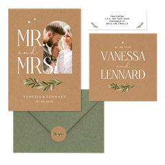 Hochzeitskartenset schlicht Zweig auf Kraftpapier 