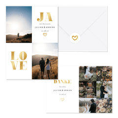 Hochzeitskarten simpel Goldlook mit Fotos
