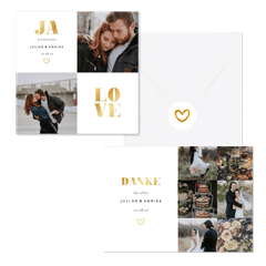 Hochzeitskarten simpel Goldlook mit Fotos