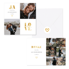 Hochzeitskarten simpel Goldlook mit Fotos