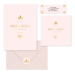 Hochzeitskartenset schlichtes Rosa mit Goldornamente