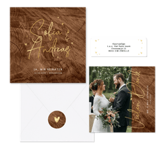 Hochzeitskartenset Holzoptik mit Goldschrift