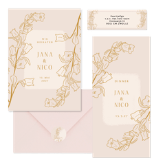 Hochzeitskartenset mit goldenen Glockenblumen Altrosa