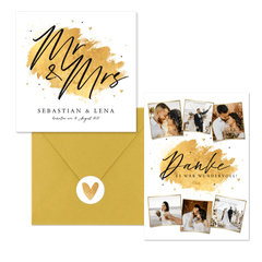 Hochzeitskartenset Pinselstrich Goldlook