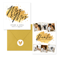 Hochzeitskartenset Pinselstrich Goldlook