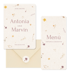 Hochzeitskartenset Schöpfpapier mit gepressten Blumen