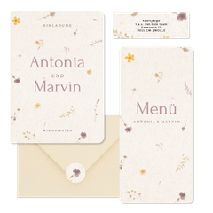 Hochzeitskartenset Schöpfpapier mit gepressten Blumen