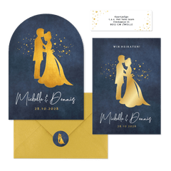 Hochzeitskartenset Goldener Scherenschnitt auf Dunkelblau
