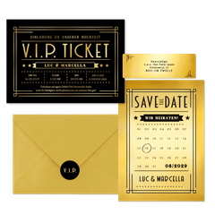 Hochzeitskartenset Artdeco Ticket in Gold & Schwarz