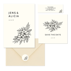 Hochzeitskartenset schlichte schwarze Blumen off-white