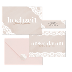Hochzeitskartenset Spitzendekor auf Altrosa