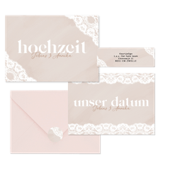 Hochzeitskartenset Spitzendekor auf Altrosa
