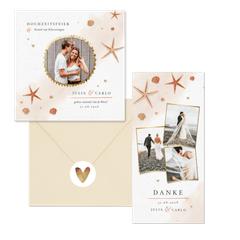 Hochzeitskartenset Seesterne und Sand