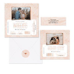 Hochzeitskartenset in rosa Marmoroptik als Ticket 