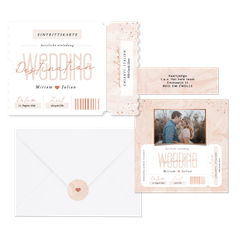 Hochzeitskartenset in rosa Marmoroptik als Ticket 