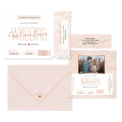 Hochzeitskartenset in rosa Marmoroptik als Ticket 