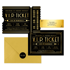 Hochzeitskartenset Artdeco Ticket in Gold & Schwarz
