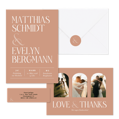 Hochzeitskartenset typografisch auf Lachsrosa