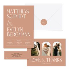 Hochzeitskartenset typografisch auf Lachsrosa