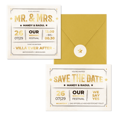 Vintage Hochzeitskartenset Ticket-Look