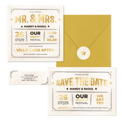 Vintage Hochzeitskartenset Ticket-Look