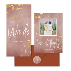 Hochzeitskartenset rosa Aquarell mit Goldtupfen