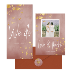 Hochzeitskartenset rosa Aquarell mit Goldtupfen