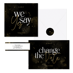 Hochzeitskartenset Typografie schwarz-gold