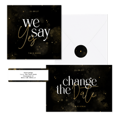 Hochzeitskartenset Typografie schwarz-gold