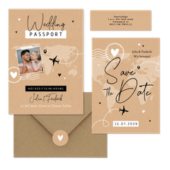 Hochzeitskartenset als Wedding Passport mit Landkarte