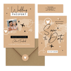 Hochzeitskartenset als Wedding Passport mit Landkarte