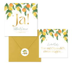 Hochzeitskartenset Zitruszweige mit Zitronen und Orangen