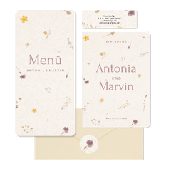 Hochzeitskartenset Schöpfpapier mit gepressten Blumen