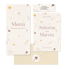 Hochzeitskartenset Schöpfpapier mit gepressten Blumen