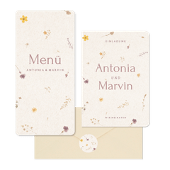 Hochzeitskartenset Schöpfpapier mit gepressten Blumen