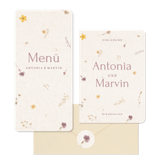 Hochzeitskartenset Schöpfpapier mit gepressten Blumen