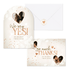 Hochzeitskartenset mit Kupferherzen