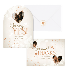 Hochzeitskartenset mit Kupferherzen