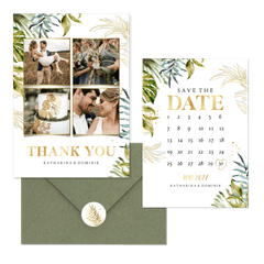 Hochzeitskartenset Botanisch im Goldlook 