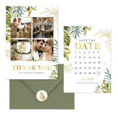 Hochzeitskartenset Botanisch im Goldlook 