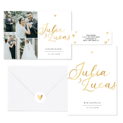 Hochzeitskartenset einfach Namen in Gold