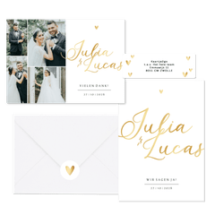Hochzeitskartenset einfach Namen in Gold